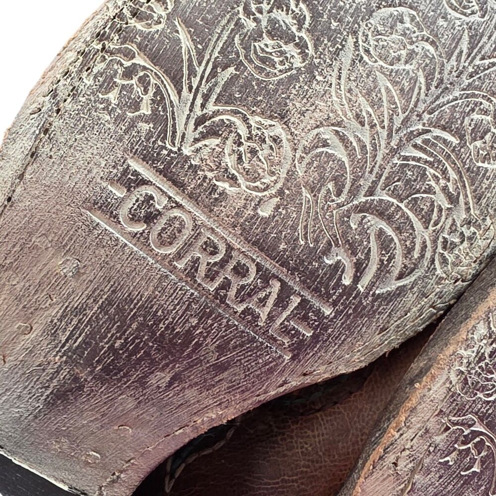 Corral Western Boots Size 8M Brown Embroidered Steer Head Square Toe Comfort - Picture 7 of 12